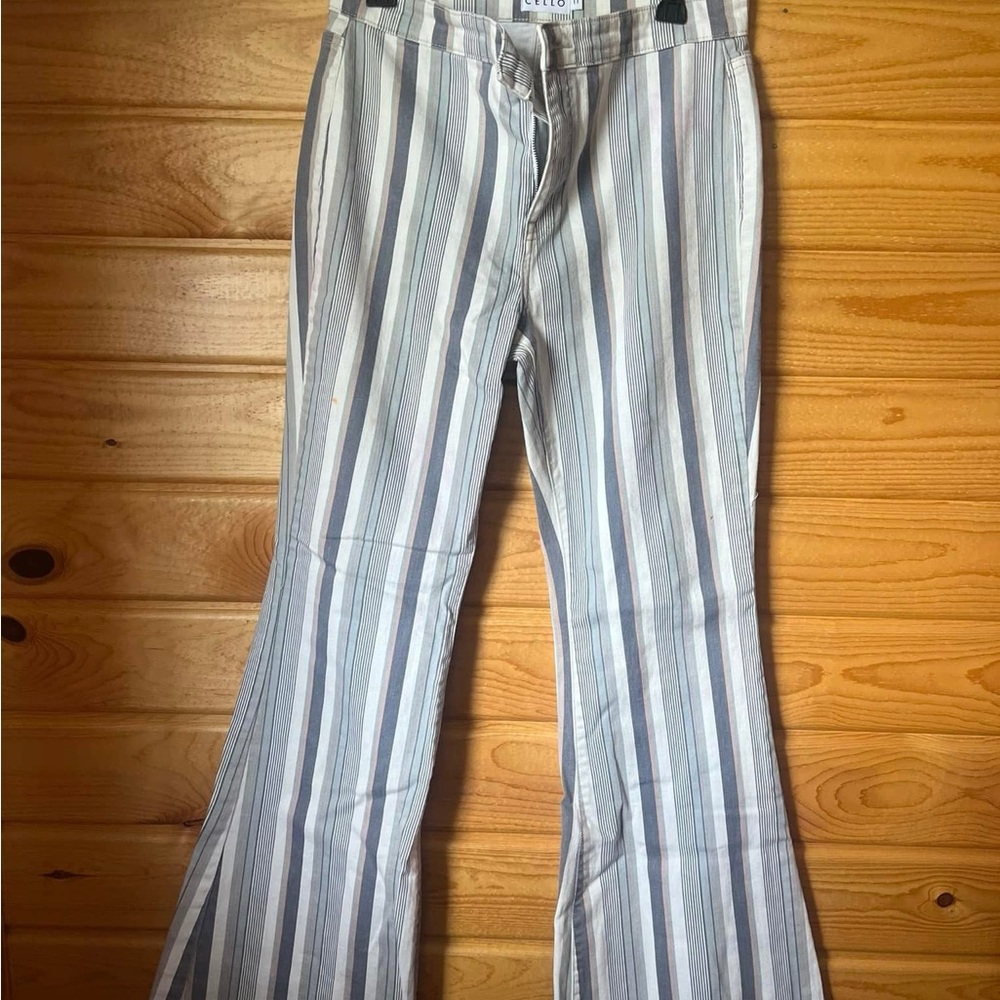 Cello Gray Striped Flare Jeans